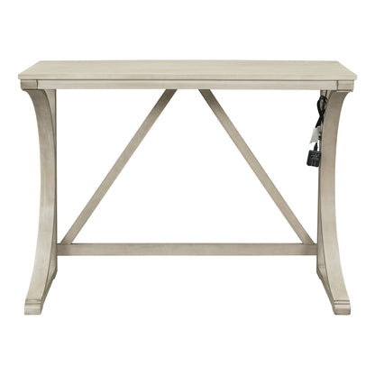 TOPMAX Farmhouse 3-Piece Counter Height Dining Table Set with USB Port and Upholstered Stools,Milky White image 9