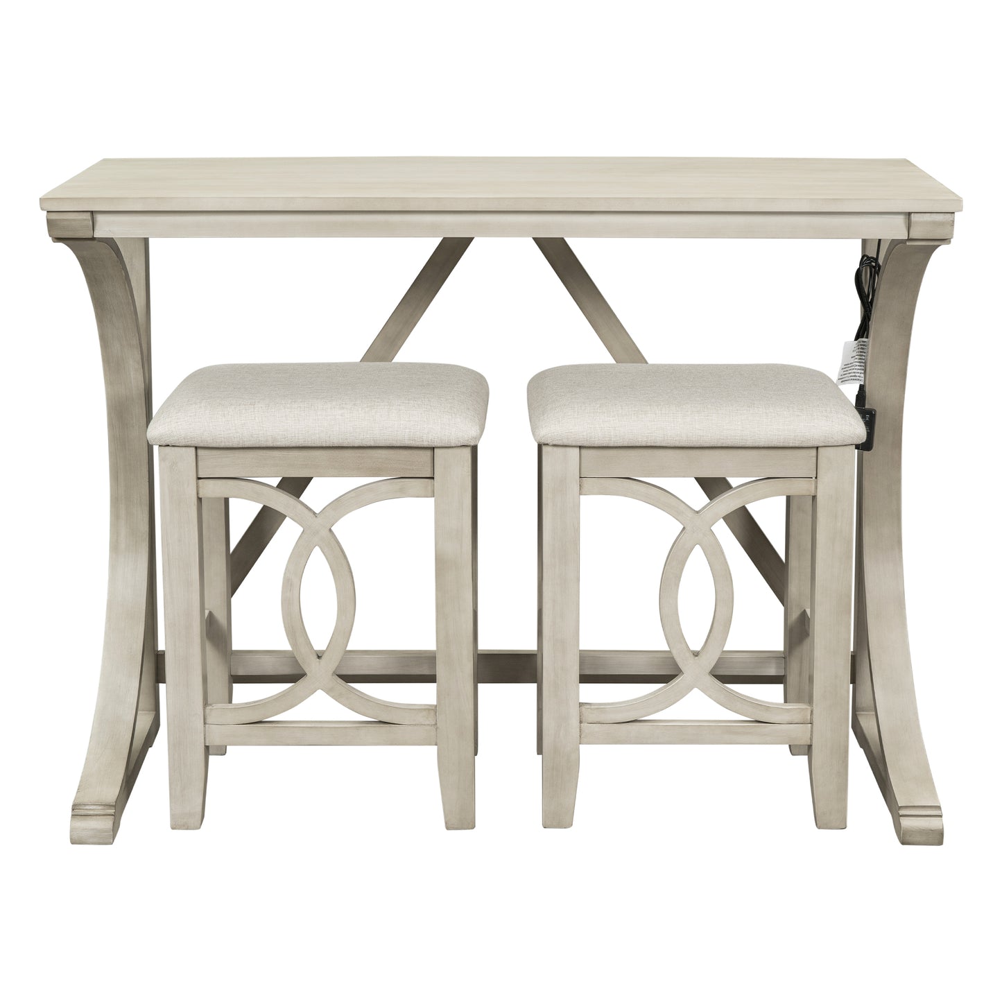 TOPMAX Farmhouse 3-Piece Counter Height Dining Table Set with USB Port and Upholstered Stools,Milky White image 8