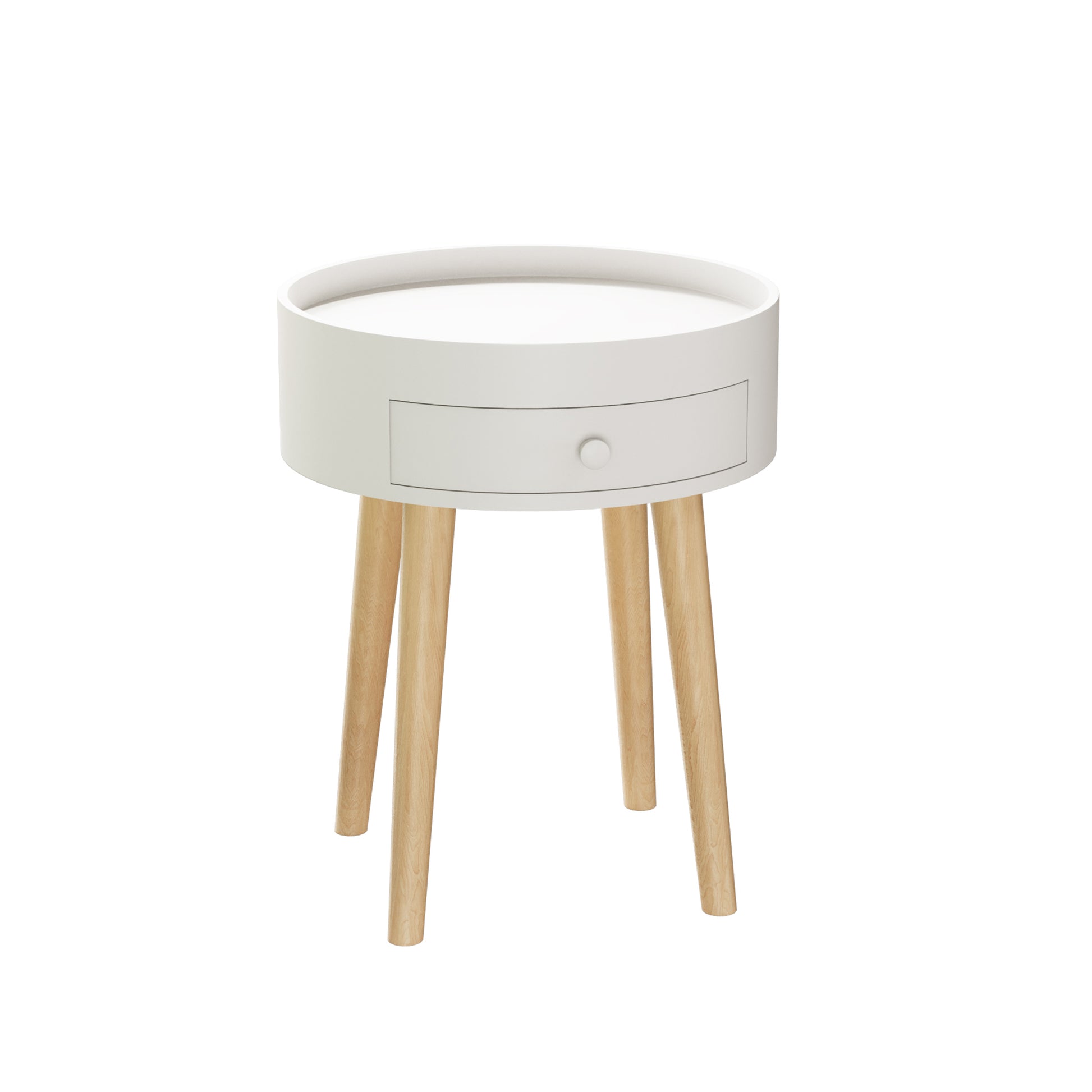 18"H Nightstand with Storage Drawer & Oak Legs Bedside Table, Sofa Side Coffee Table for Bedroom, Living Room, White image 6