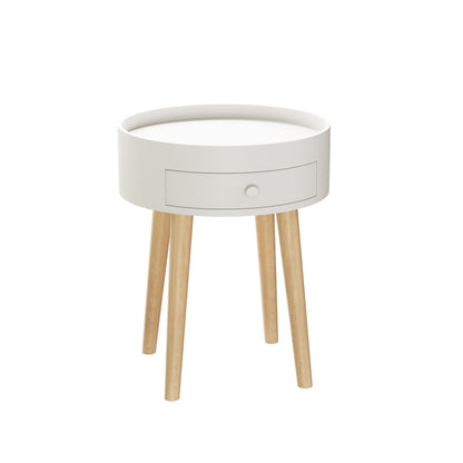 18"H Nightstand with Storage Drawer & Oak Legs Bedside Table, Sofa Side Coffee Table for Bedroom, Living Room, White image 6