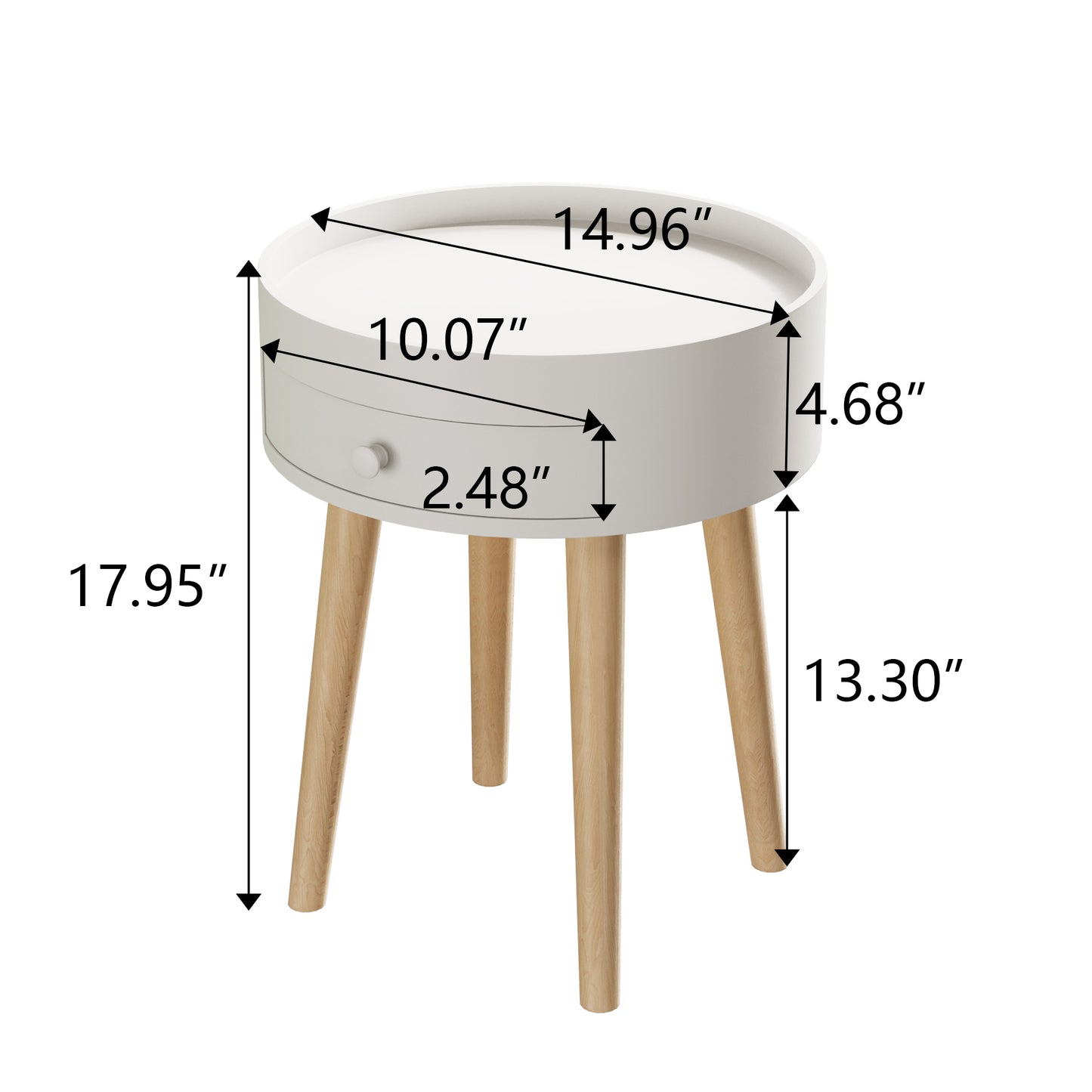 18"H Nightstand with Storage Drawer & Oak Legs Bedside Table, Sofa Side Coffee Table for Bedroom, Living Room, White image 10