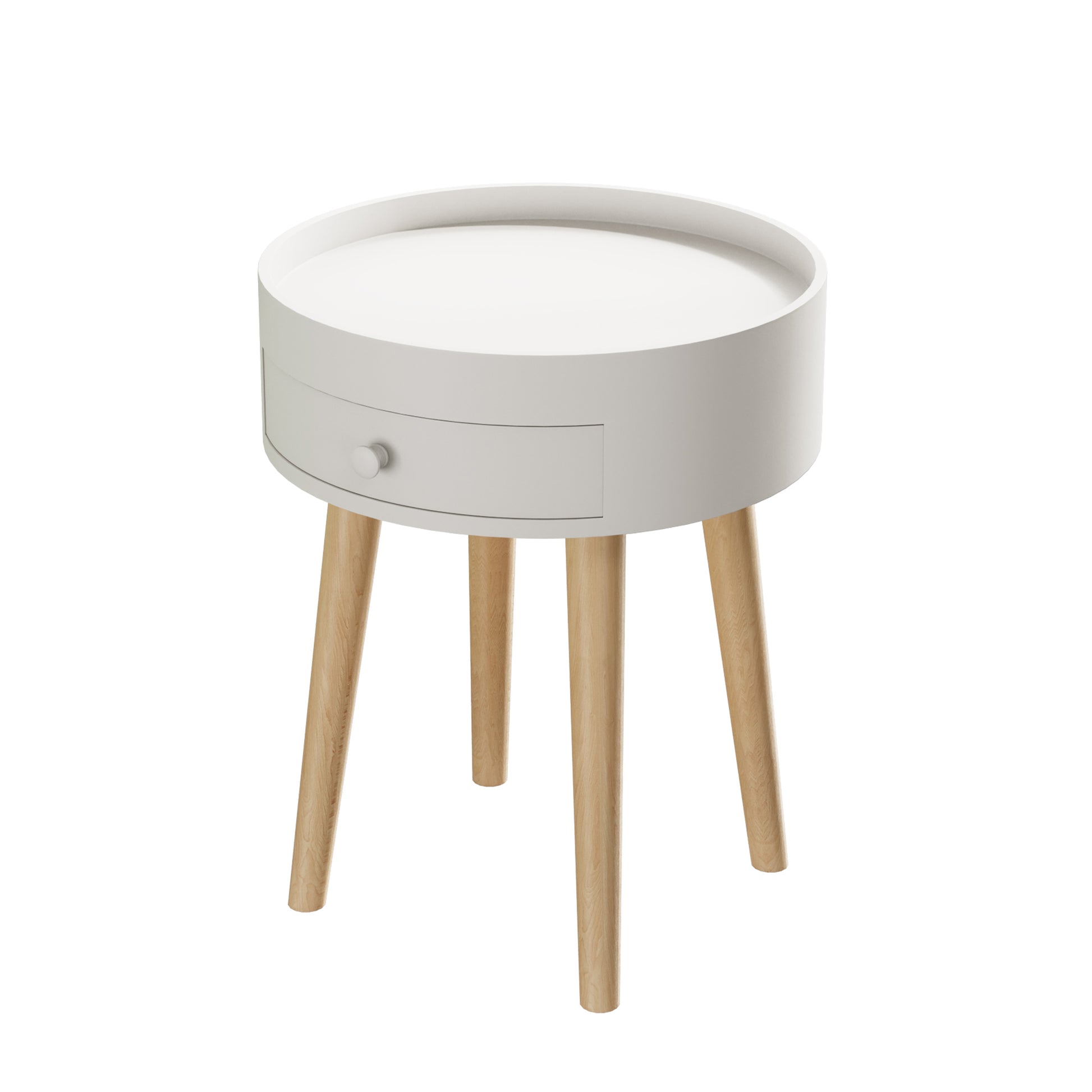 18"H Nightstand with Storage Drawer & Oak Legs Bedside Table, Sofa Side Coffee Table for Bedroom, Living Room, White image 9