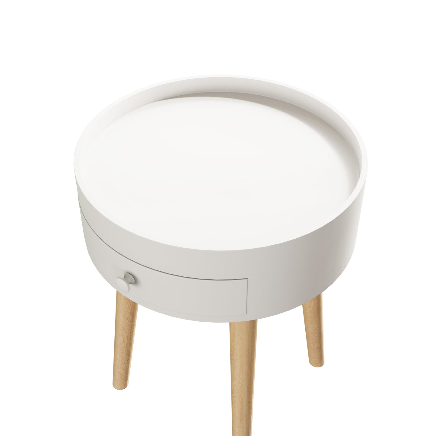 18"H Nightstand with Storage Drawer & Oak Legs Bedside Table, Sofa Side Coffee Table for Bedroom, Living Room, White image 8