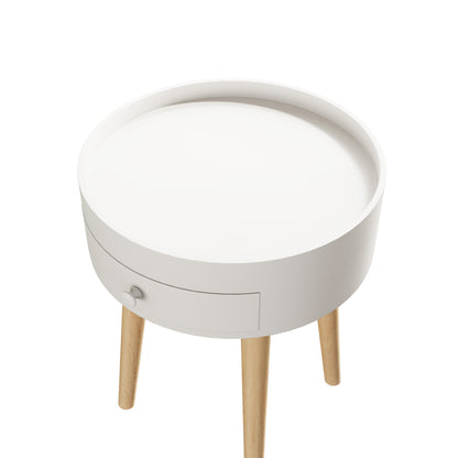 18"H Nightstand with Storage Drawer & Oak Legs Bedside Table, Sofa Side Coffee Table for Bedroom, Living Room, White image 8