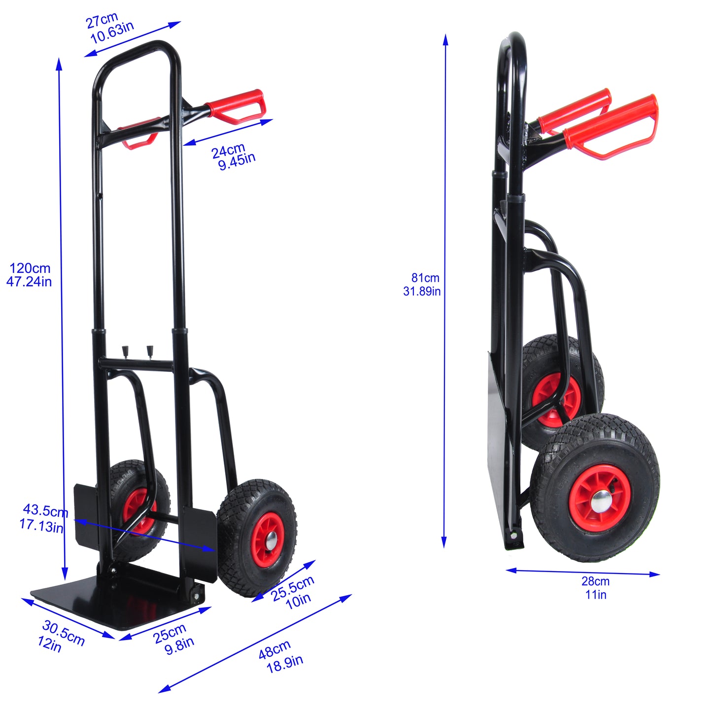 Heavy duty manual truck with double handles 330 lb steel trolley for moving heavy platform truck with 10 "rubber wheels for moving/warehouse/garden/grocery image 7
