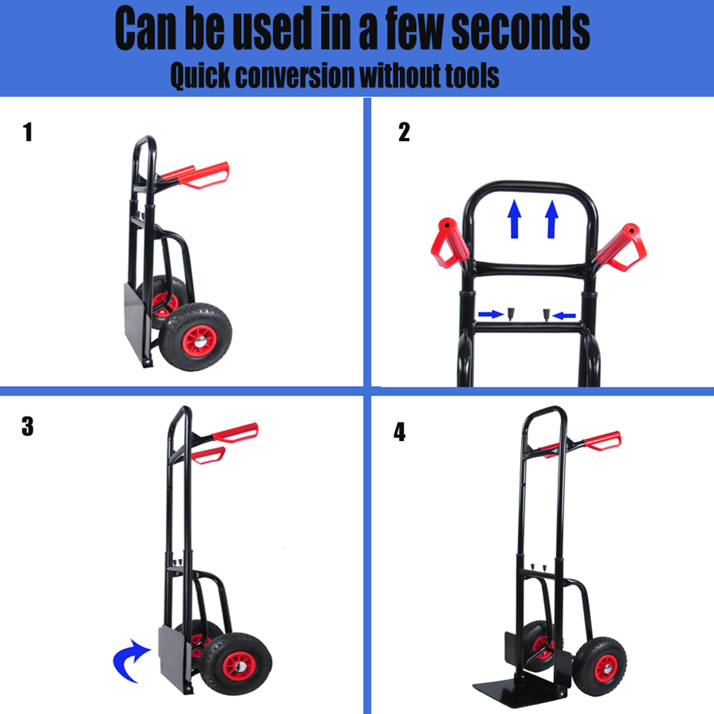 Heavy duty manual truck with double handles 330 lb steel trolley for moving heavy platform truck with 10 "rubber wheels for moving/warehouse/garden/grocery image 5