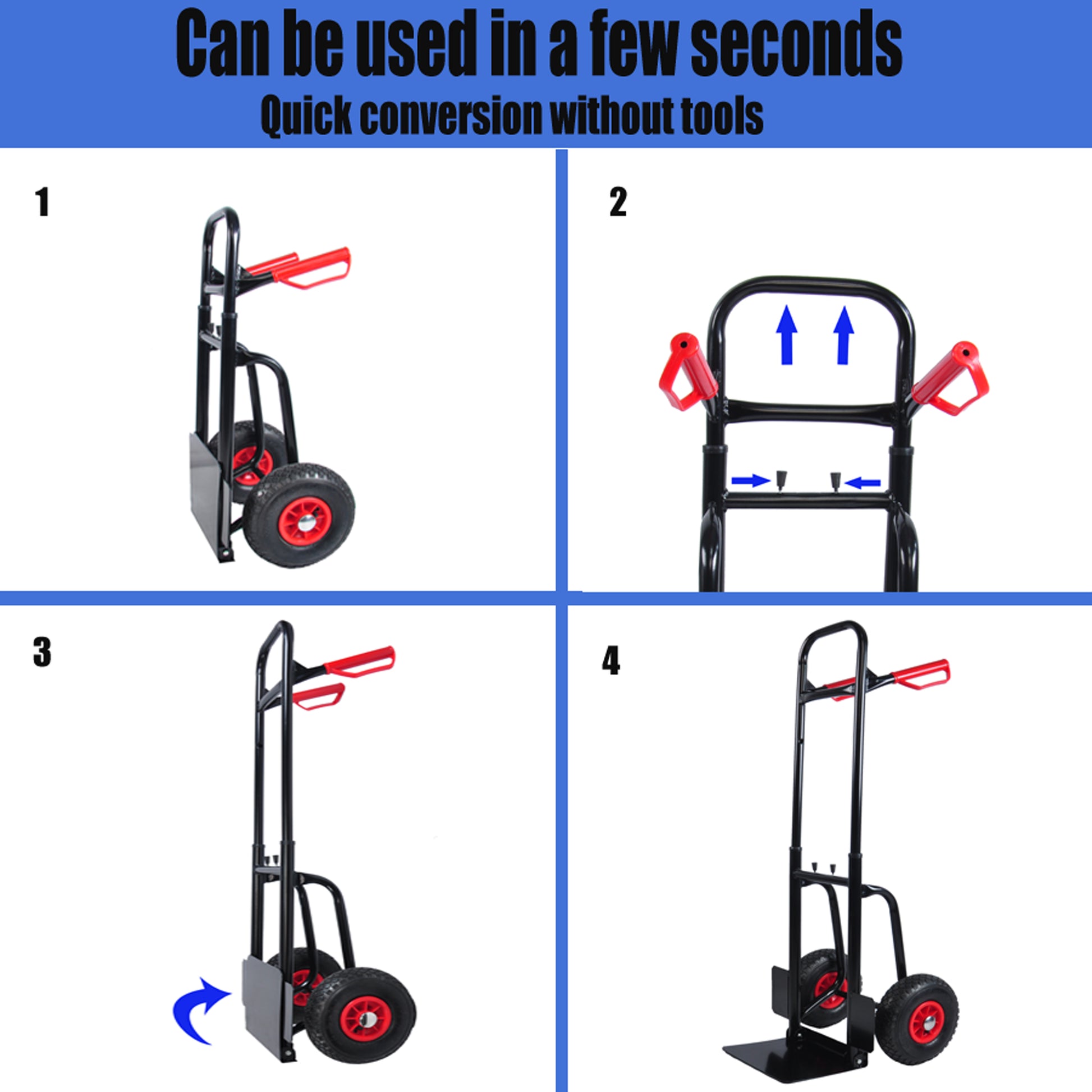 Heavy duty manual truck with double handles 330 lb steel trolley for moving heavy platform truck with 10 "rubber wheels for moving/warehouse/garden/grocery image 5