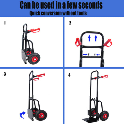 Heavy duty manual truck with double handles 330 lb steel trolley for moving heavy platform truck with 10 "rubber wheels for moving/warehouse/garden/grocery image 5
