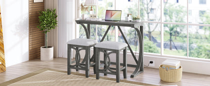 TOPMAX Farmhouse 3-Piece Counter Height Dining Table Set with USB Port and Upholstered Stools,Gray image 2