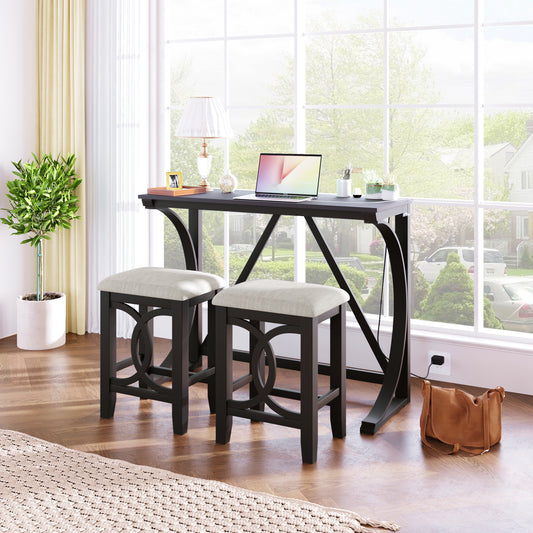 TOPMAX Farmhouse 3-Piece Counter Height Dining Table Set with USB Port and Upholstered Stools,Espresso image 1