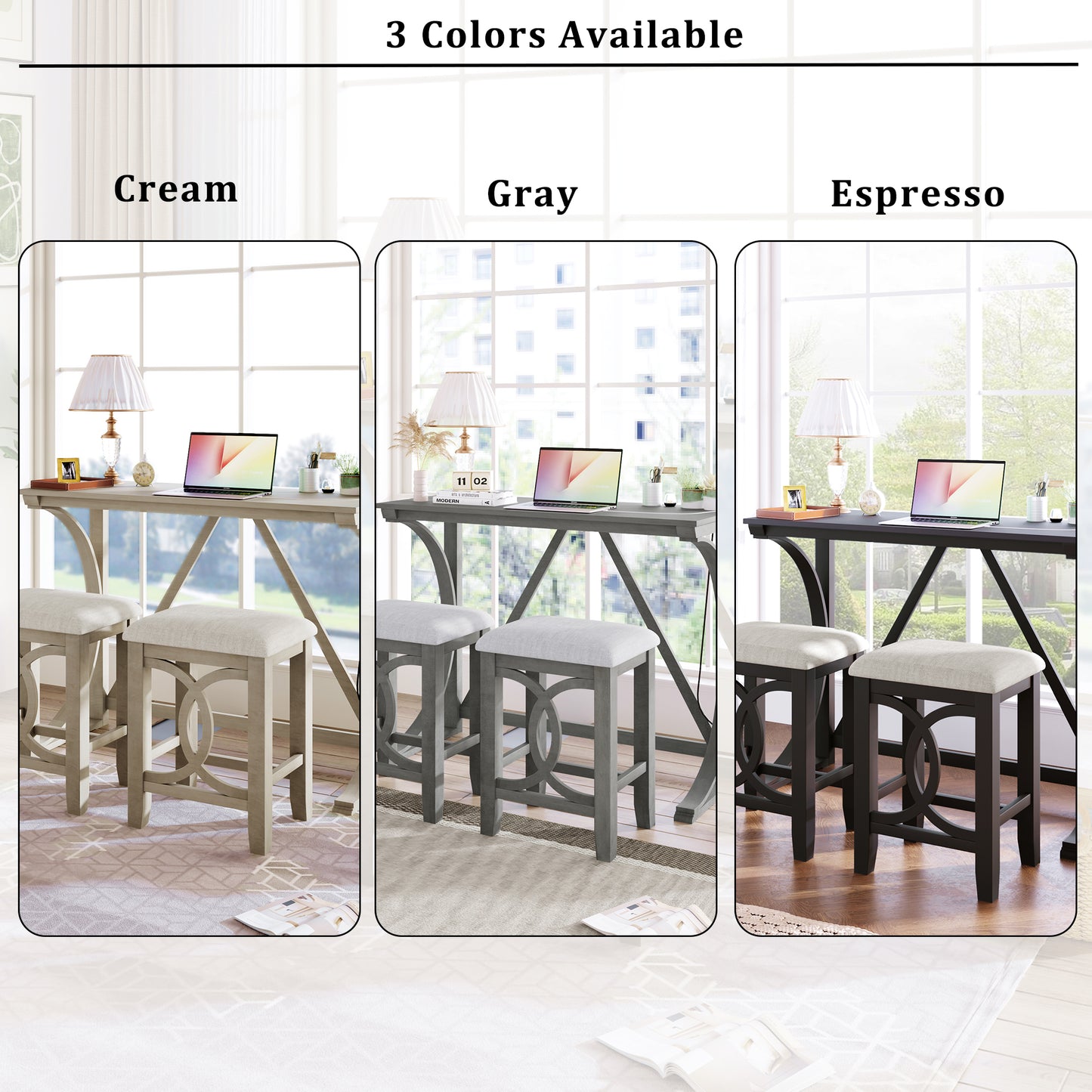 TOPMAX Farmhouse 3-Piece Counter Height Dining Table Set with USB Port and Upholstered Stools,Gray image 5