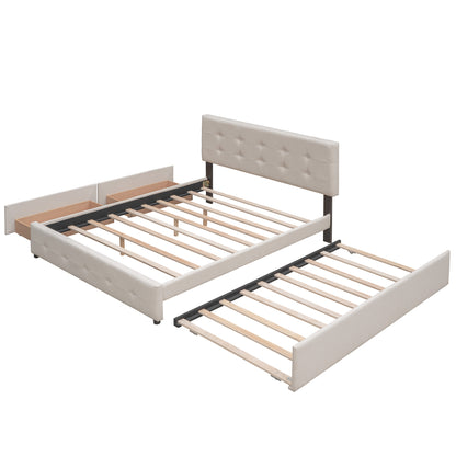Upholstered Platform Bed with 2 Drawers and 1 Twin XL Trundle, Linen Fabric, Queen Size - Dark Beige(OLD SKU:LP100314AAA) image 6