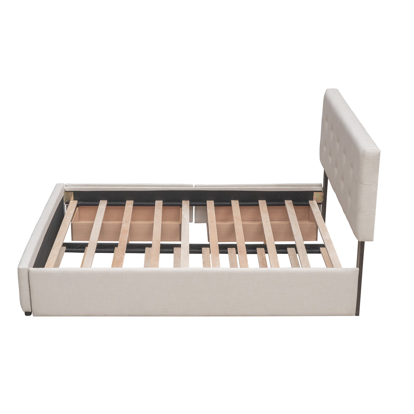 Upholstered Platform Bed with 2 Drawers and 1 Twin XL Trundle, Linen Fabric, Queen Size - Dark Beige(OLD SKU:LP100314AAA) image 7