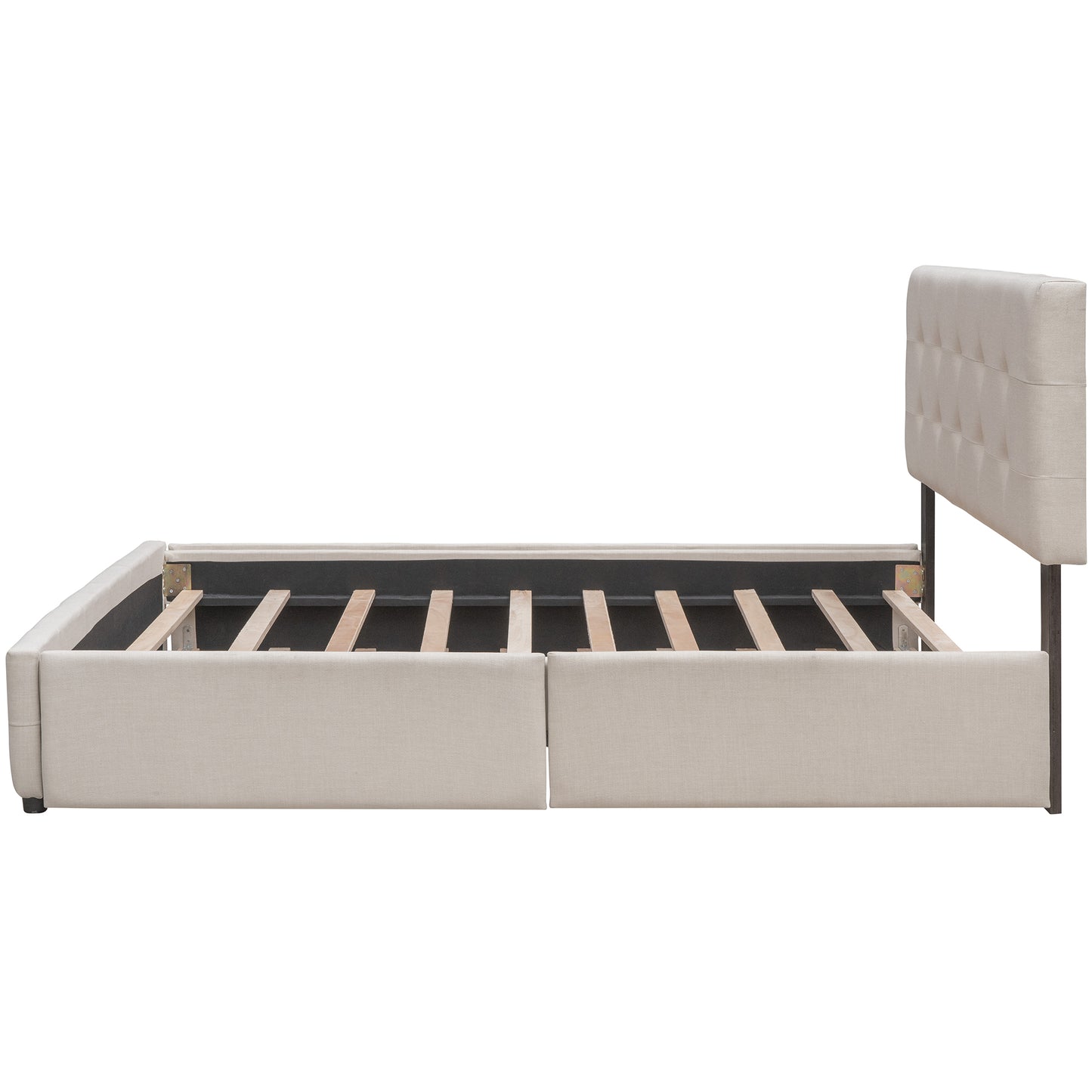 Upholstered Platform Bed with 2 Drawers and 1 Twin XL Trundle, Linen Fabric, Queen Size - Dark Beige(OLD SKU:LP100314AAA) image 12