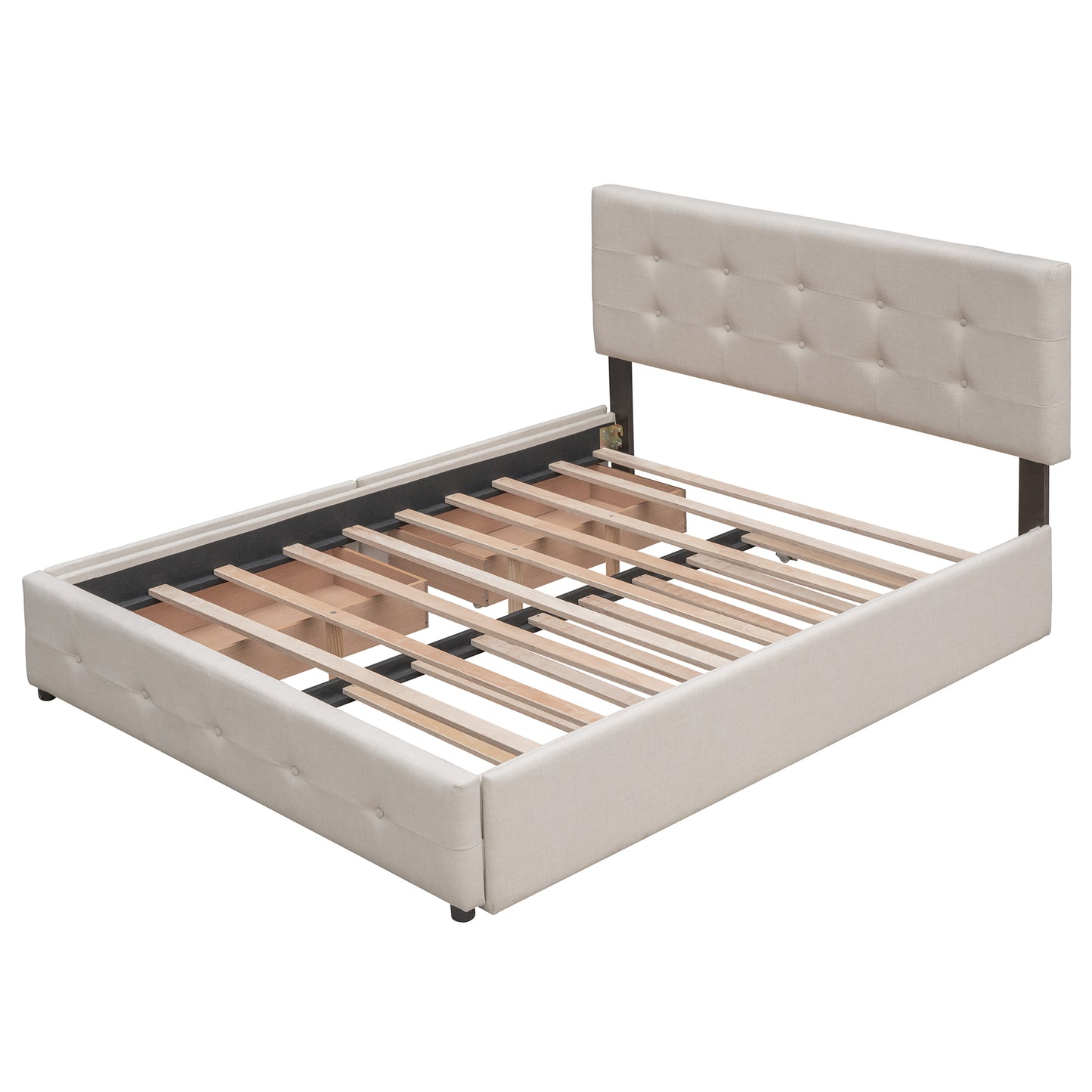 Upholstered Platform Bed with 2 Drawers and 1 Twin XL Trundle, Linen Fabric, Queen Size - Dark Beige(OLD SKU:LP100314AAA) image 9