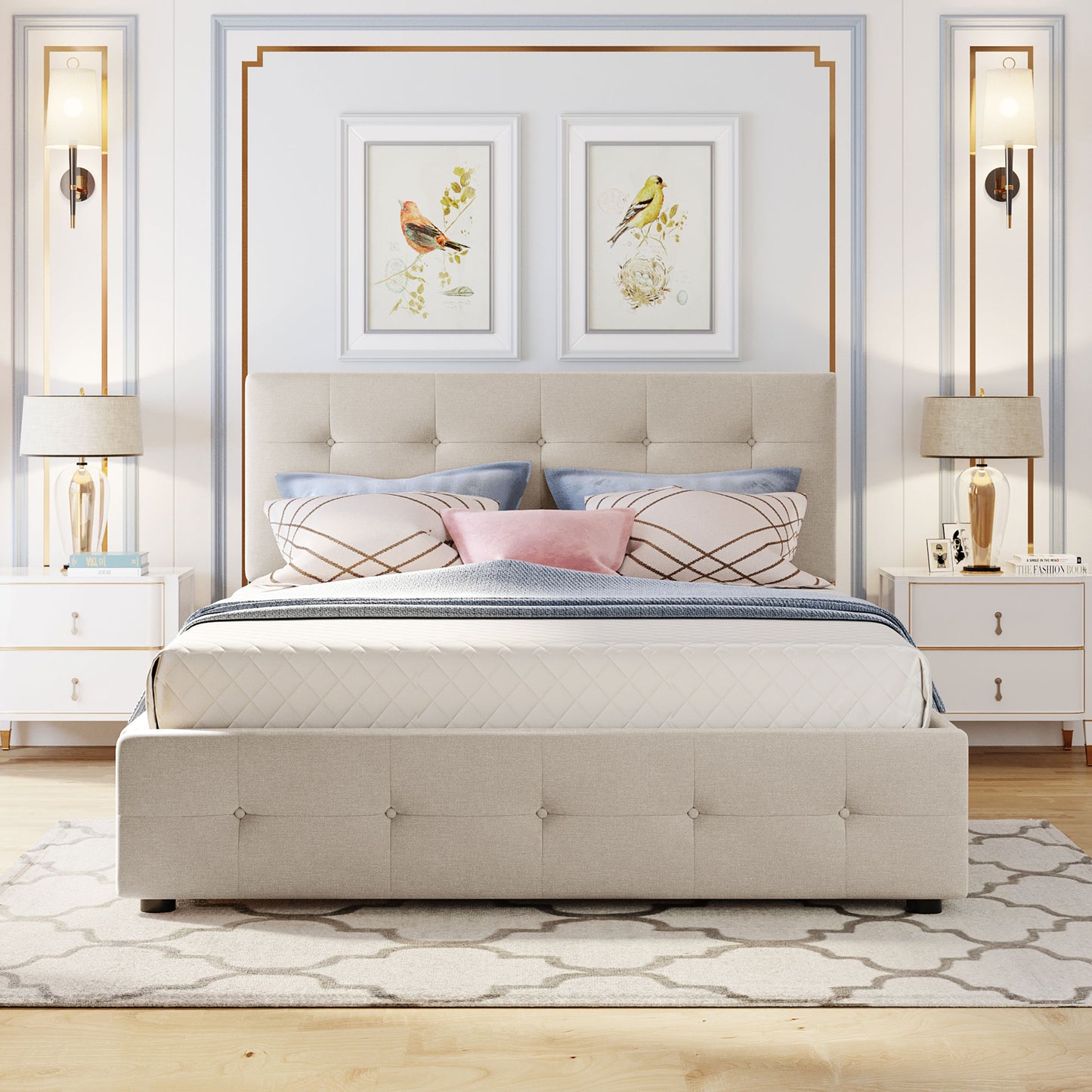 Upholstered Platform Bed with 2 Drawers and 1 Twin XL Trundle, Linen Fabric, Queen Size - Dark Beige(OLD SKU:LP100314AAA) image 3