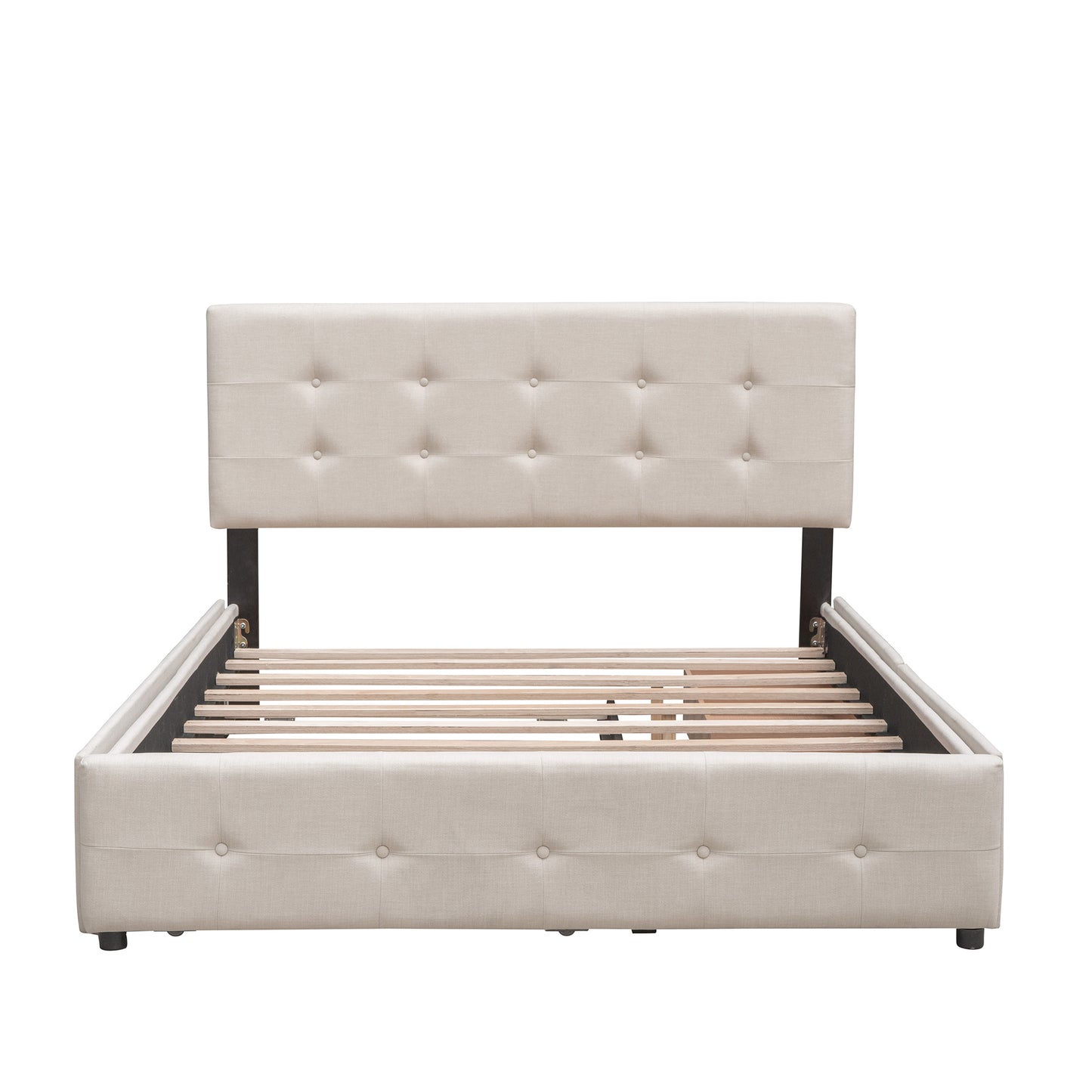 Upholstered Platform Bed with 2 Drawers and 1 Twin XL Trundle, Linen Fabric, Queen Size - Dark Beige(OLD SKU:LP100314AAA) image 4
