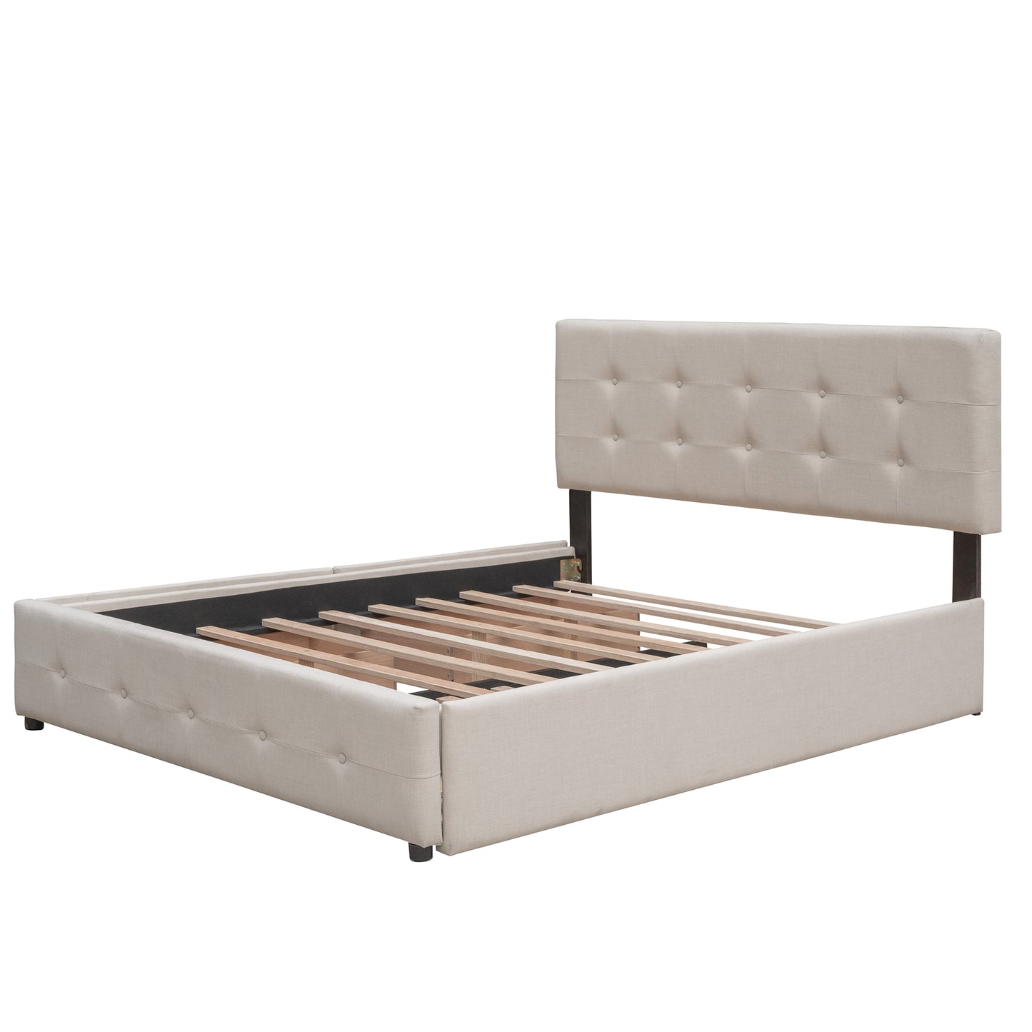 Upholstered Platform Bed with 2 Drawers and 1 Twin XL Trundle, Linen Fabric, Queen Size - Dark Beige(OLD SKU:LP100314AAA) image 10