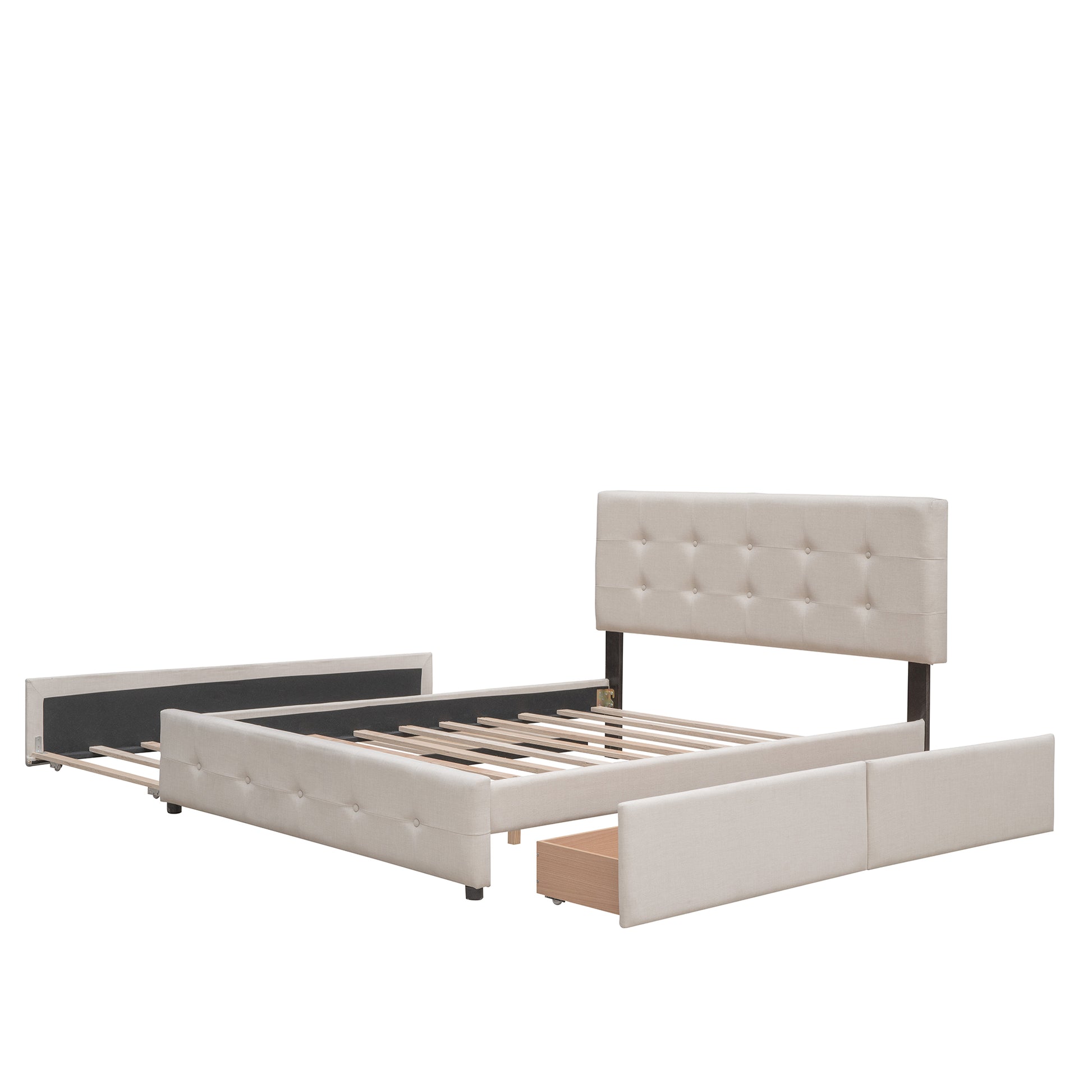 Upholstered Platform Bed with 2 Drawers and 1 Twin XL Trundle, Linen Fabric, Queen Size - Dark Beige(OLD SKU:LP100314AAA) image 8