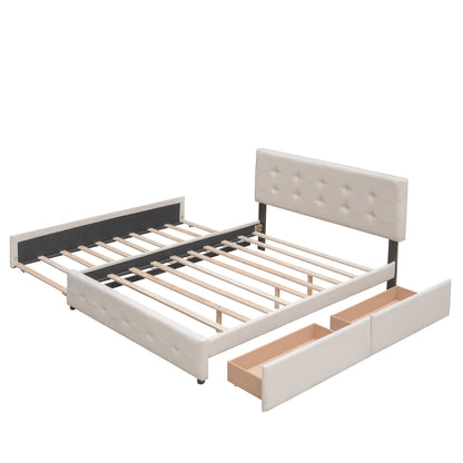 Upholstered Platform Bed with 2 Drawers and 1 Twin XL Trundle, Linen Fabric, Queen Size - Dark Beige(OLD SKU:LP100314AAA) image 5