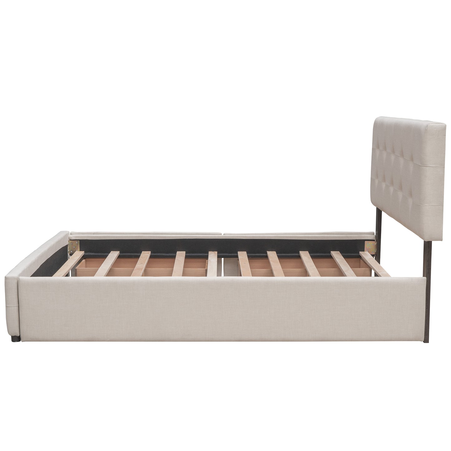Upholstered Platform Bed with 2 Drawers and 1 Twin XL Trundle, Linen Fabric, Queen Size - Dark Beige(OLD SKU:LP100314AAA) image 11