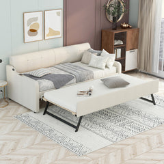 Twin Size Upholstery DayBed with Trundle and USB Charging Design,Trundle can be flat or erected,Gray