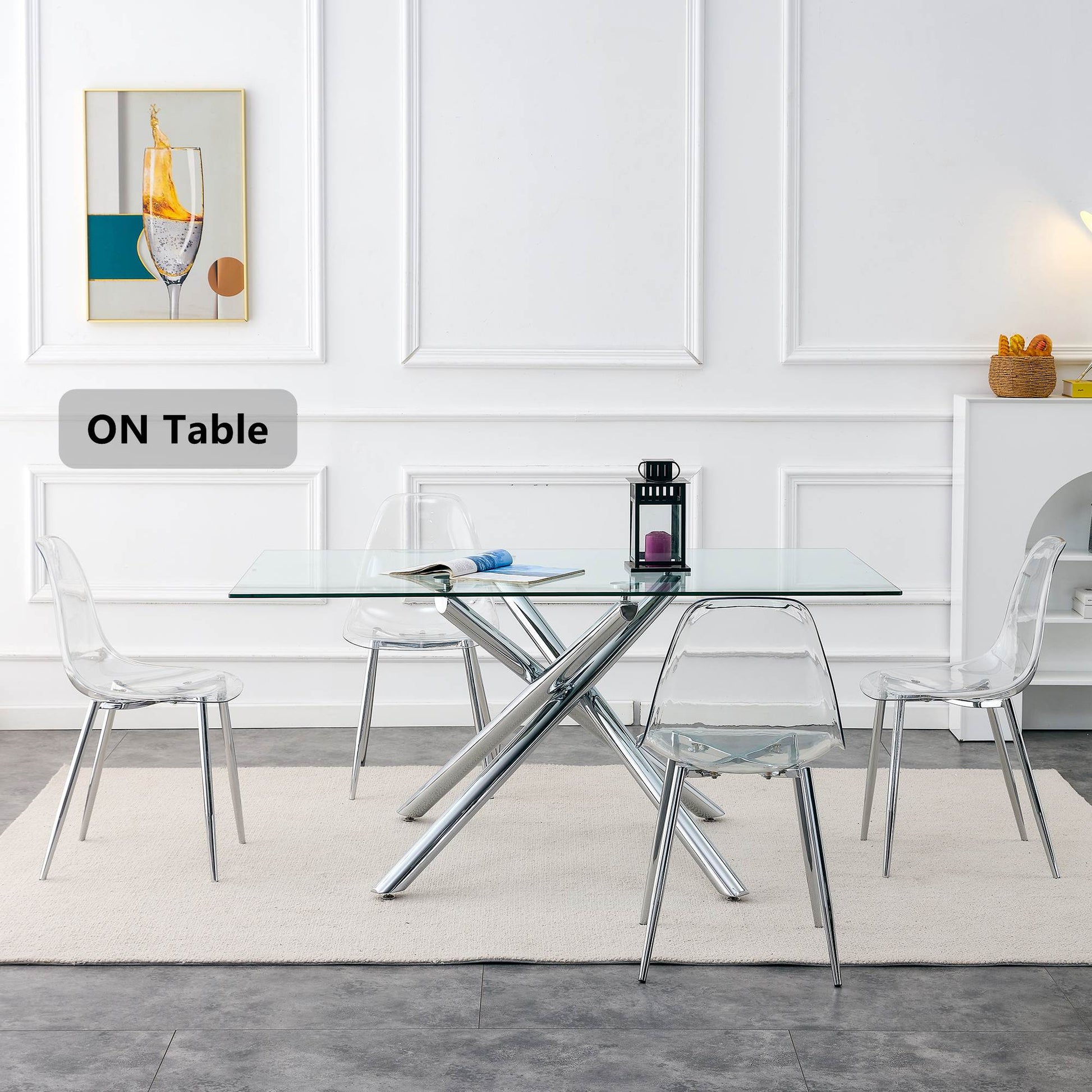Modern simple transparent dining chair plastic chair armless crystal chair Nordic creative makeup stool negotiation chair Set of 4 and plating metal legW115164140,TW-1200 image 9