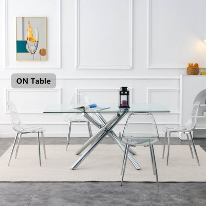 Modern simple transparent dining chair plastic chair armless crystal chair Nordic creative makeup stool negotiation chair Set of 4 and plating metal legW115164140,TW-1200 image 9