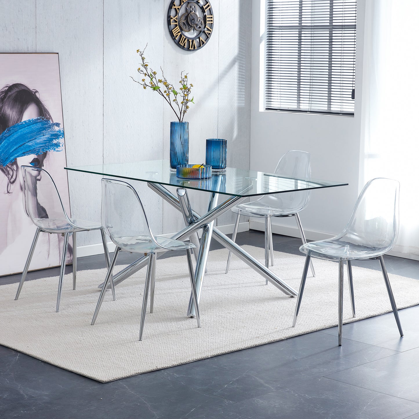 Modern simple transparent dining chair plastic chair armless crystal chair Nordic creative makeup stool negotiation chair Set of 4 and plating metal legW115164140,TW-1200 image 4