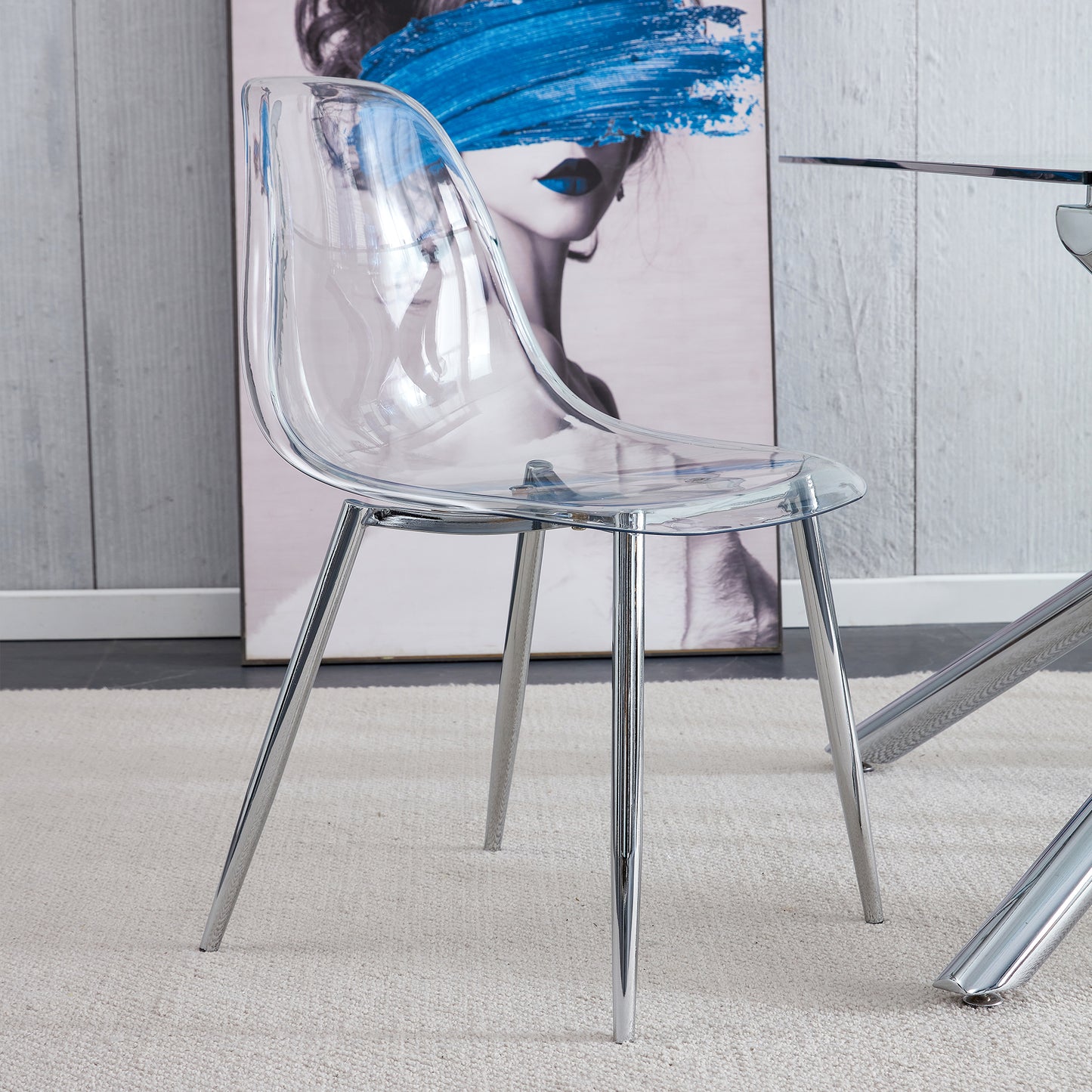Modern simple transparent dining chair plastic chair armless crystal chair Nordic creative makeup stool negotiation chair Set of 4 and plating metal legW115164140,TW-1200 image 11