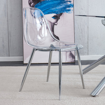 Modern simple transparent dining chair plastic chair armless crystal chair Nordic creative makeup stool negotiation chair Set of 4 and plating metal legW115164140,TW-1200 image 11