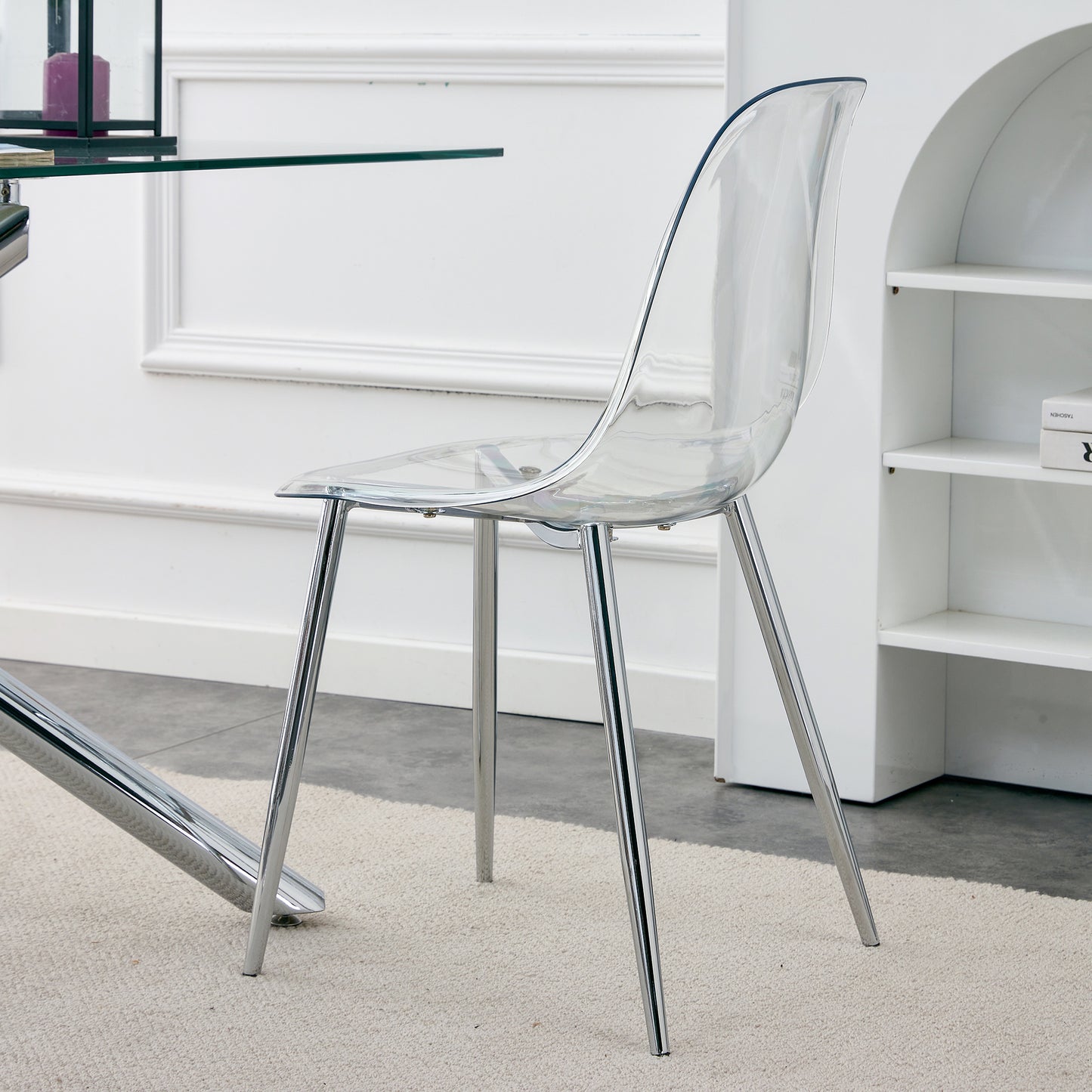 Modern simple transparent dining chair plastic chair armless crystal chair Nordic creative makeup stool negotiation chair Set of 4 and plating metal legW115164140,TW-1200 image 12