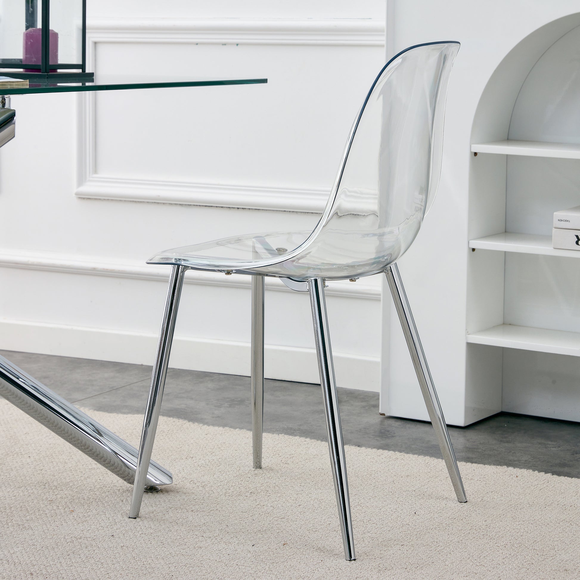 Modern simple transparent dining chair plastic chair armless crystal chair Nordic creative makeup stool negotiation chair Set of 4 and plating metal legW115164140,TW-1200 image 12