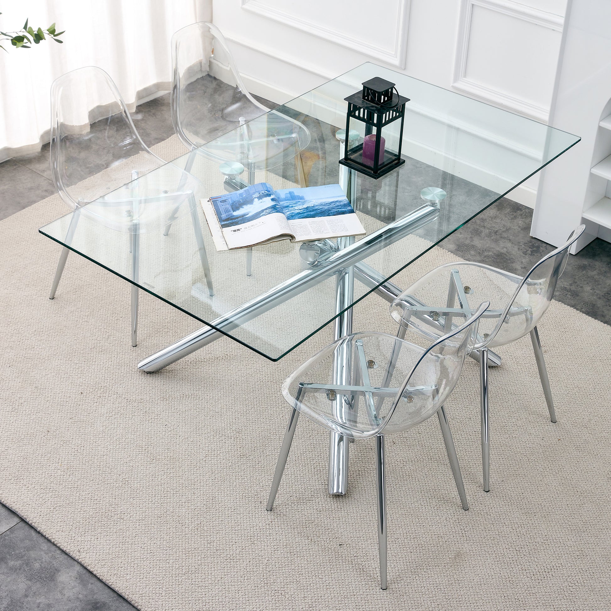 Modern simple transparent dining chair plastic chair armless crystal chair Nordic creative makeup stool negotiation chair Set of 4 and plating metal legW115164140,TW-1200 image 3