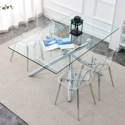 Modern simple transparent dining chair plastic chair armless crystal chair Nordic creative makeup stool negotiation chair Set of 4 and plating metal legW115164140,TW-1200 image 3