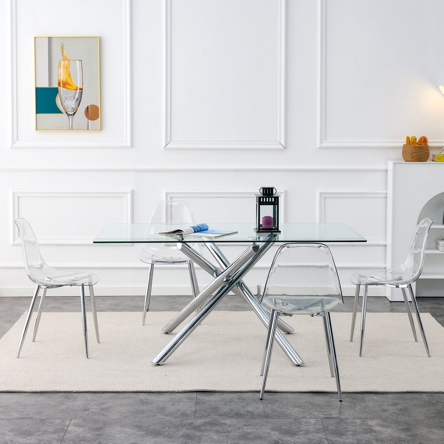 Modern simple transparent dining chair plastic chair armless crystal chair Nordic creative makeup stool negotiation chair Set of 4 and plating metal legW115164140,TW-1200 image 7