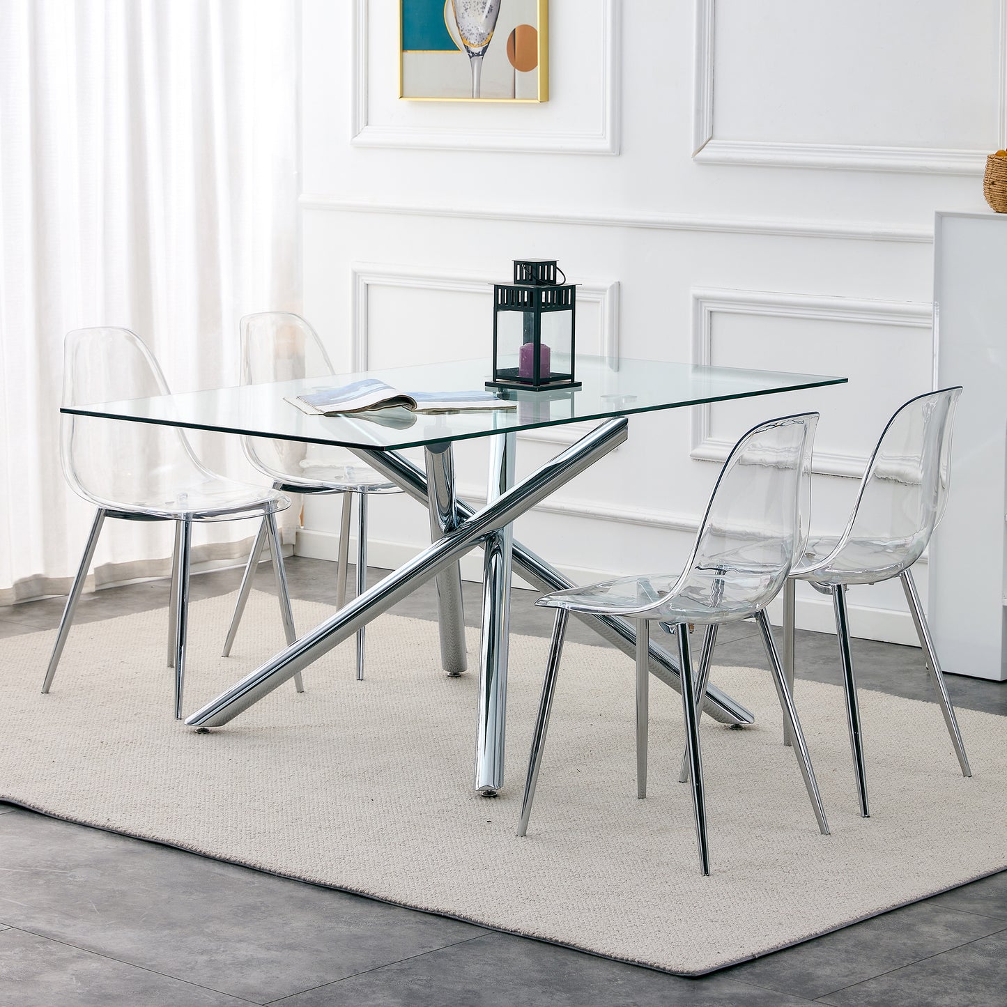 Modern simple transparent dining chair plastic chair armless crystal chair Nordic creative makeup stool negotiation chair Set of 4 and plating metal legW115164140,TW-1200 image 5