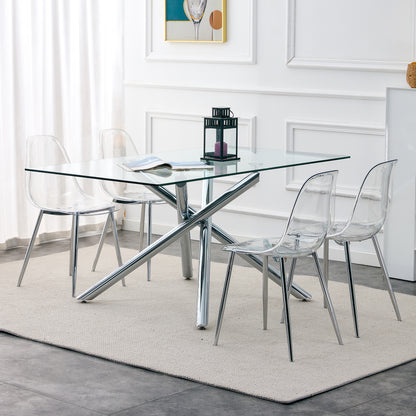 Modern simple transparent dining chair plastic chair armless crystal chair Nordic creative makeup stool negotiation chair Set of 4 and plating metal legW115164140,TW-1200 image 5