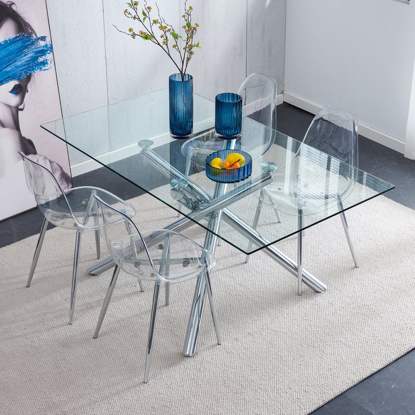 Modern simple transparent dining chair plastic chair armless crystal chair Nordic creative makeup stool negotiation chair Set of 4 and plating metal legW115164140,TW-1200 image 10