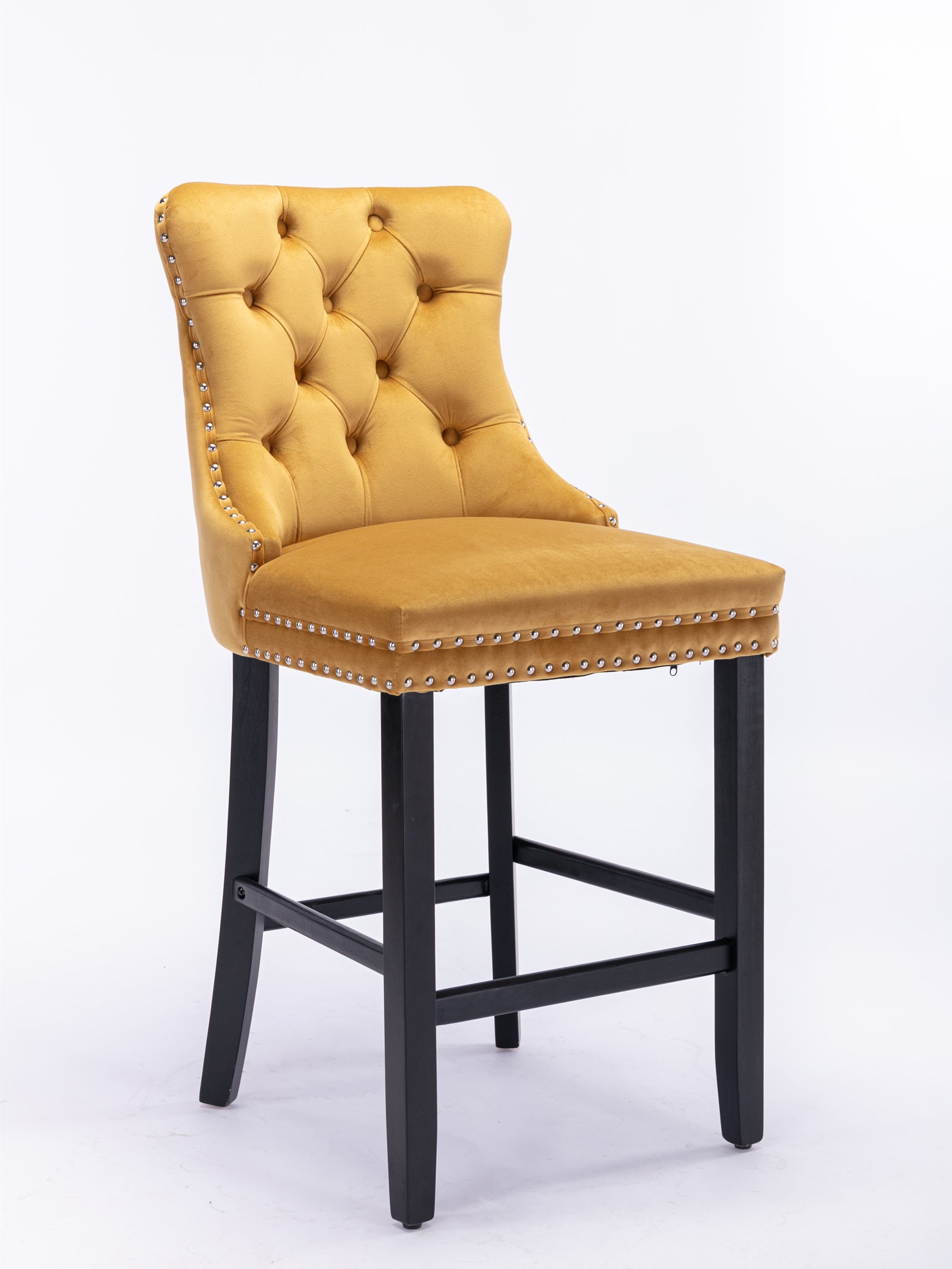 Contemporary Velvet Upholstered Barstools with Button Tufted Decoration and Wooden Legs, and Chrome Nailhead Trim, Leisure Style Bar Chairs,Bar stools, Set of 2 (Golden),SW2002GL image 3