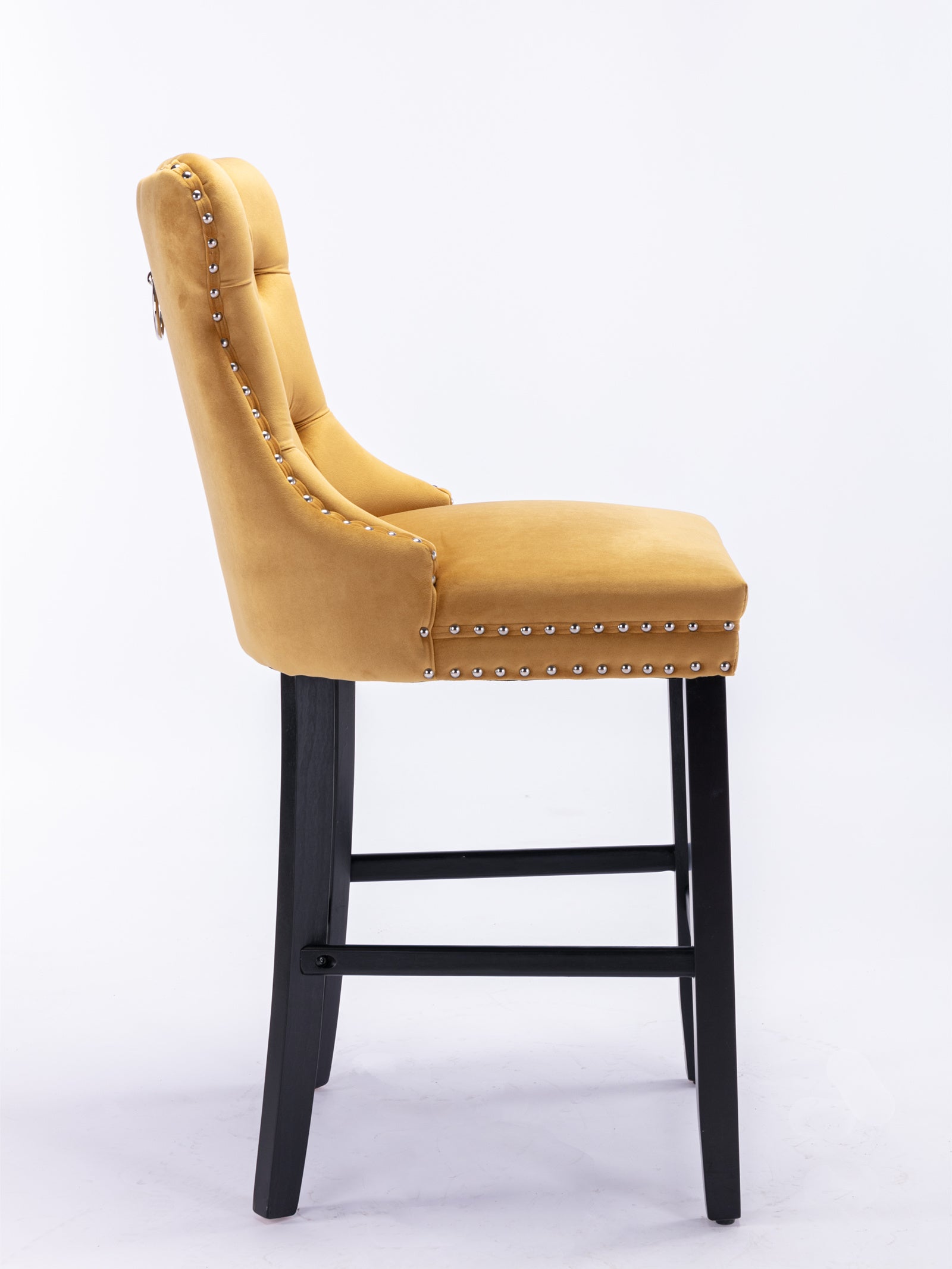 Contemporary Velvet Upholstered Barstools with Button Tufted Decoration and Wooden Legs, and Chrome Nailhead Trim, Leisure Style Bar Chairs,Bar stools, Set of 2 (Golden),SW2002GL image 4