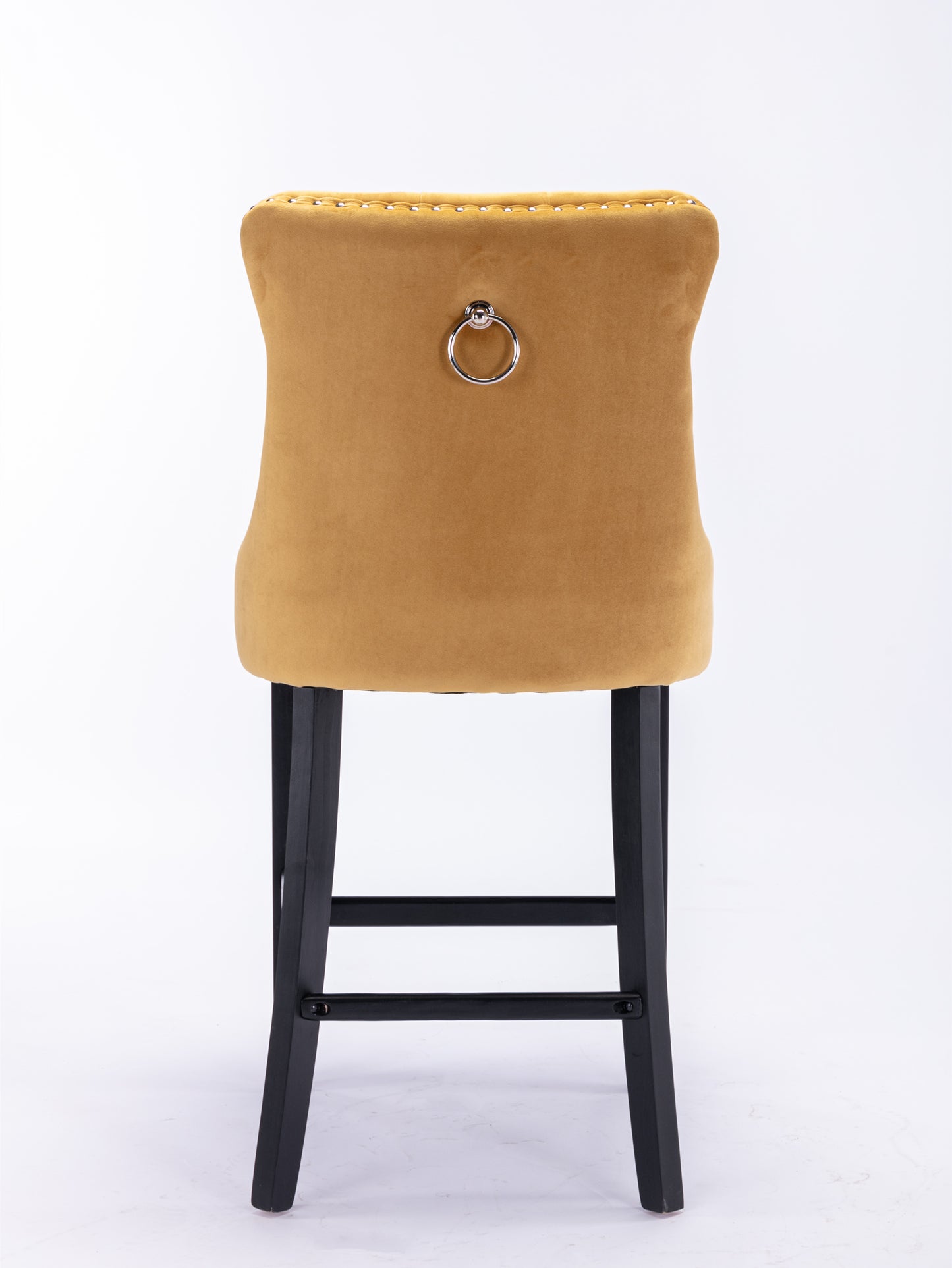 Contemporary Velvet Upholstered Barstools with Button Tufted Decoration and Wooden Legs, and Chrome Nailhead Trim, Leisure Style Bar Chairs,Bar stools, Set of 2 (Golden),SW2002GL image 6