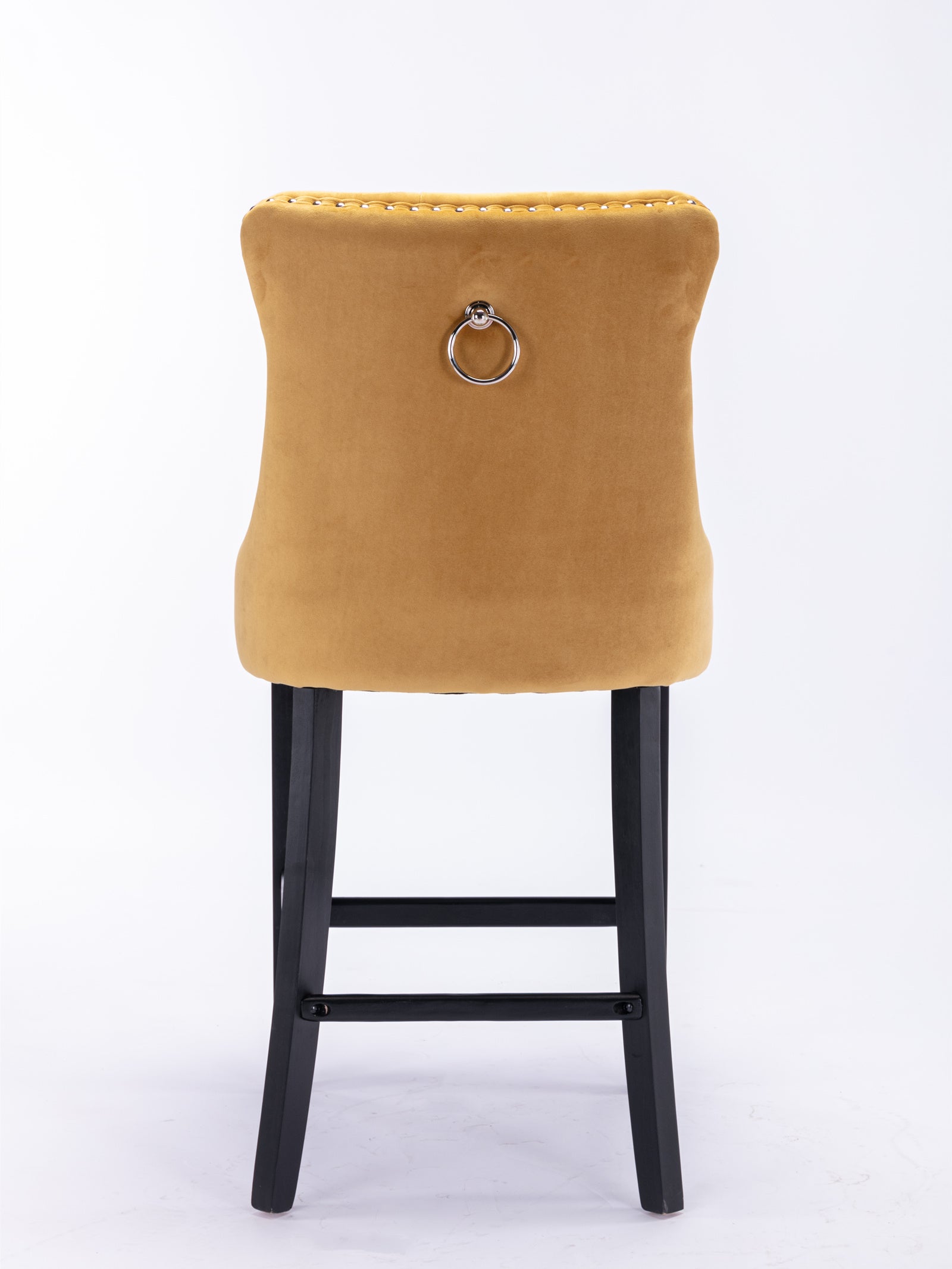 Contemporary Velvet Upholstered Barstools with Button Tufted Decoration and Wooden Legs, and Chrome Nailhead Trim, Leisure Style Bar Chairs,Bar stools, Set of 2 (Golden),SW2002GL image 6