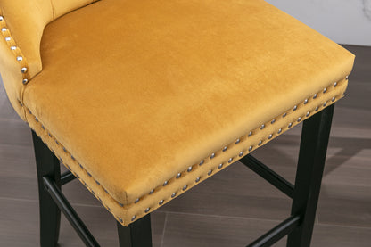 Contemporary Velvet Upholstered Barstools with Button Tufted Decoration and Wooden Legs, and Chrome Nailhead Trim, Leisure Style Bar Chairs,Bar stools, Set of 2 (Golden),SW2002GL image 11