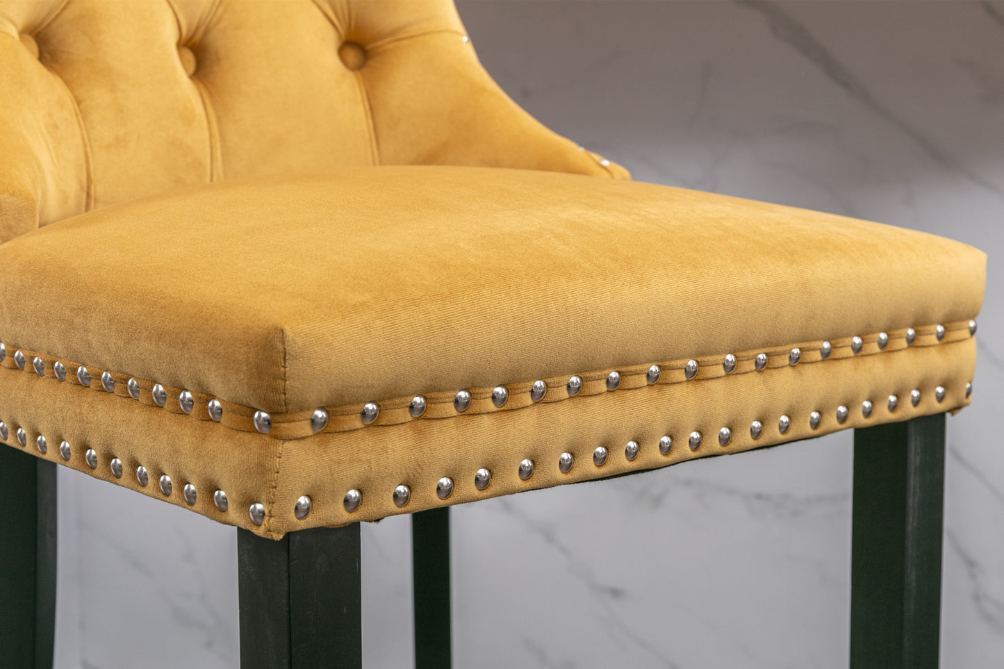 Contemporary Velvet Upholstered Barstools with Button Tufted Decoration and Wooden Legs, and Chrome Nailhead Trim, Leisure Style Bar Chairs,Bar stools, Set of 2 (Golden),SW2002GL image 12