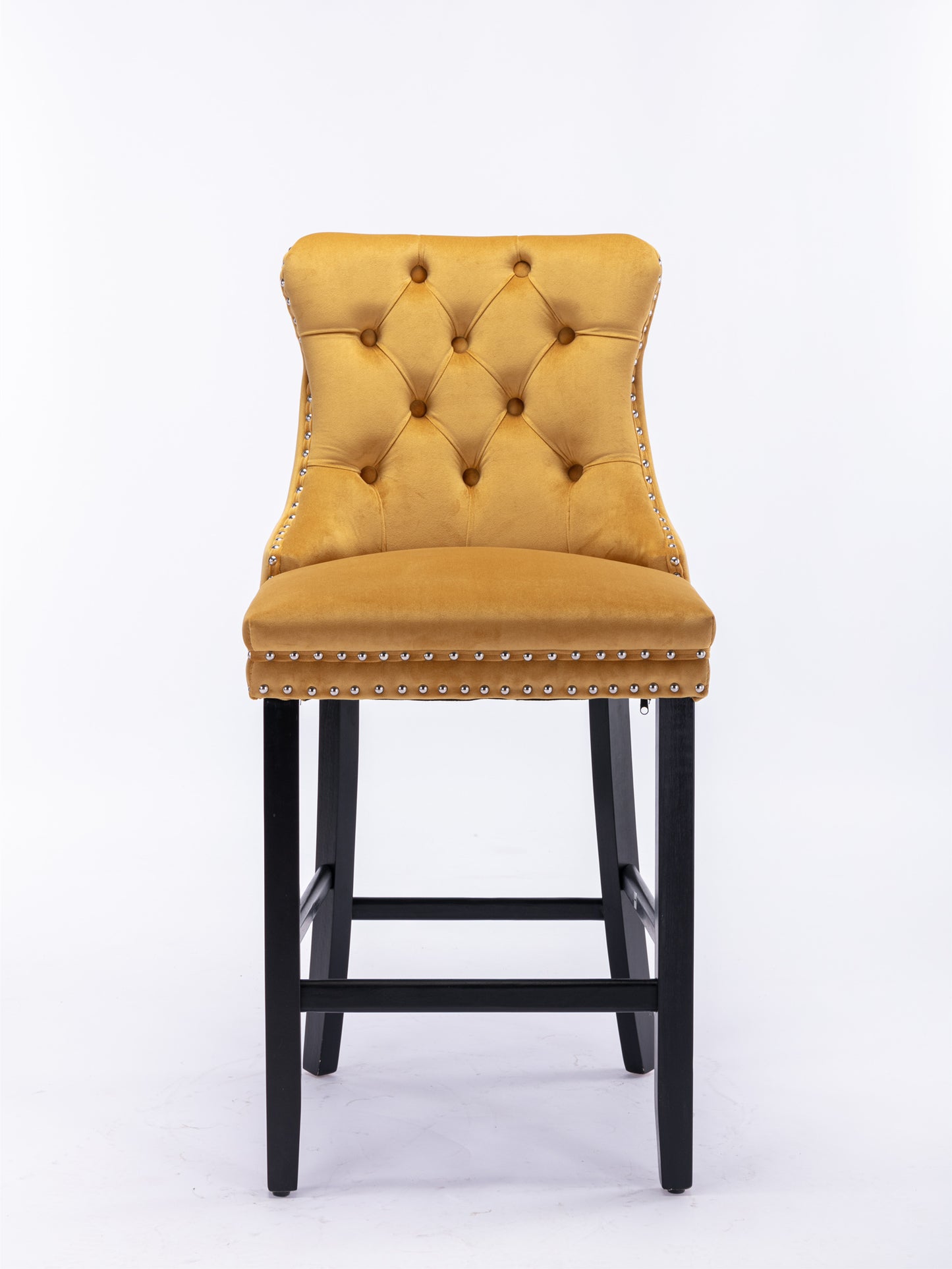 Contemporary Velvet Upholstered Barstools with Button Tufted Decoration and Wooden Legs, and Chrome Nailhead Trim, Leisure Style Bar Chairs,Bar stools, Set of 2 (Golden),SW2002GL image 2