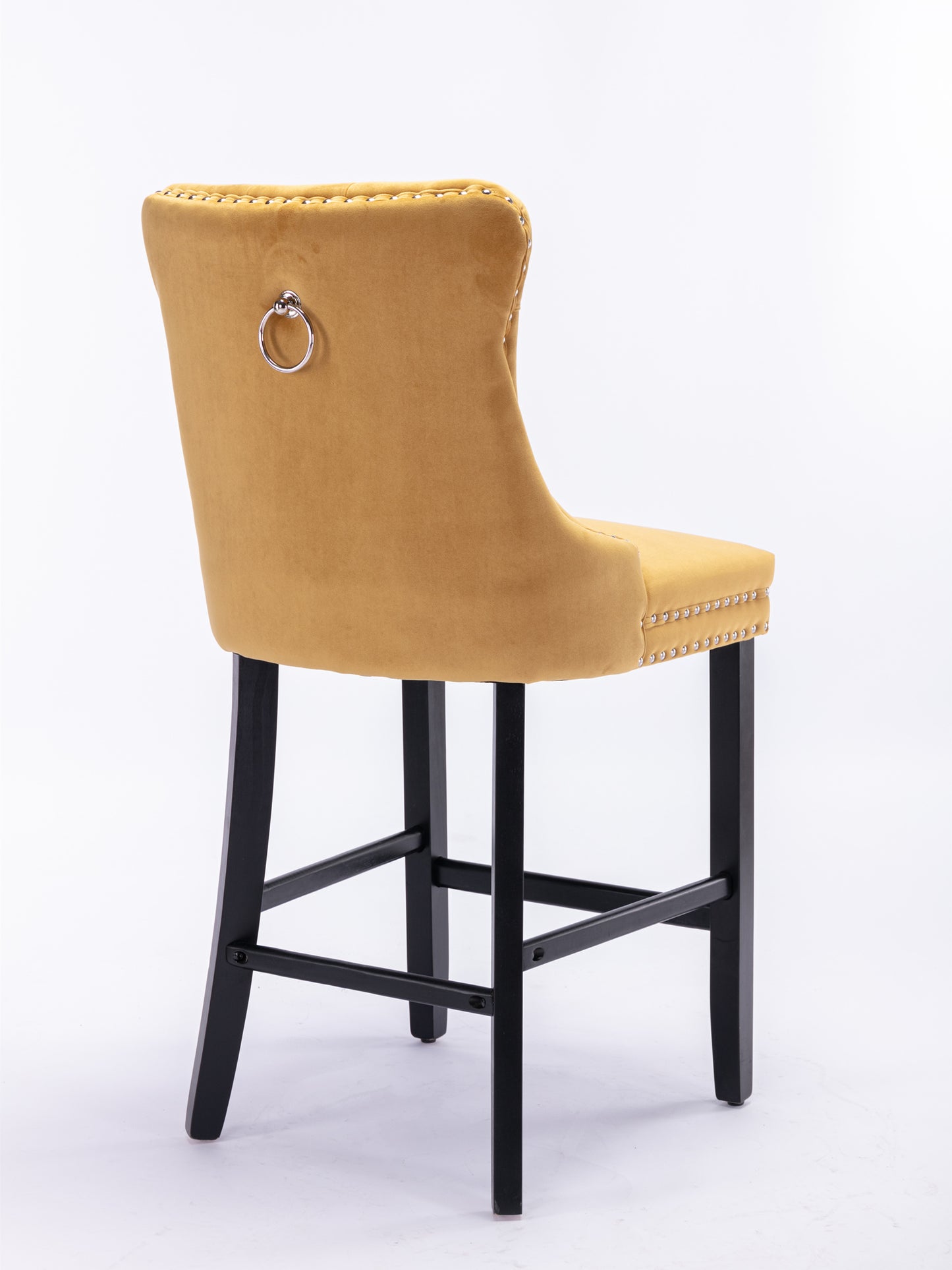 Contemporary Velvet Upholstered Barstools with Button Tufted Decoration and Wooden Legs, and Chrome Nailhead Trim, Leisure Style Bar Chairs,Bar stools, Set of 2 (Golden),SW2002GL image 5