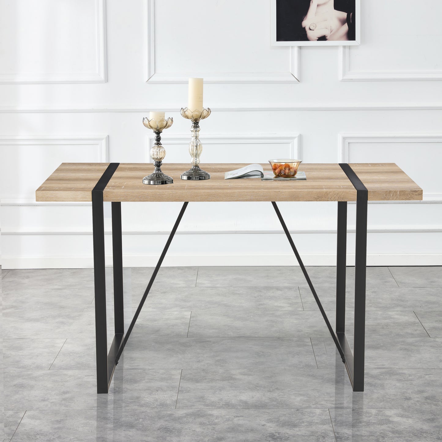 Rustic Industrial Rectangular Wood Dining Table For 4-6 Person, With 1.5" Thick Engineered Wood color Tabletop and Black Metal Legs,Desk For Kitchen Dining Living Room, 55.1" x 31.4"x 29.9"1529W115172 image 6
