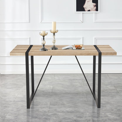 Rustic Industrial Rectangular Wood Dining Table For 4-6 Person, With 1.5" Thick Engineered Wood color Tabletop and Black Metal Legs,Desk For Kitchen Dining Living Room, 55.1" x 31.4"x 29.9"1529W115172 image 6