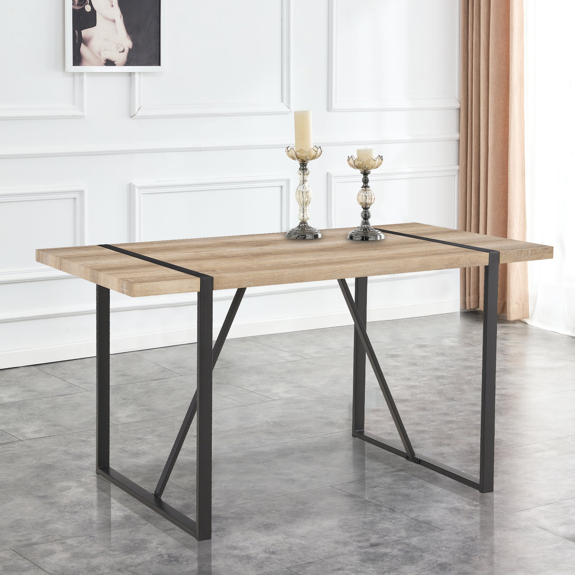 Rustic Industrial Rectangular Wood Dining Table For 4-6 Person, With 1.5" Thick Engineered Wood color Tabletop and Black Metal Legs,Desk For Kitchen Dining Living Room, 55.1" x 31.4"x 29.9"1529W115172 image 2